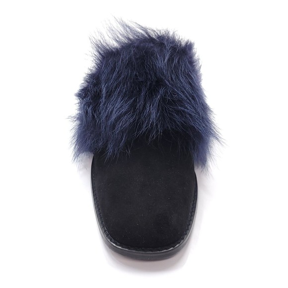Stuart Weitzman Furgetit Raven Long Claw Blue Shearling Black Suede Mules Sz 7.5 - Picture 4 of 9